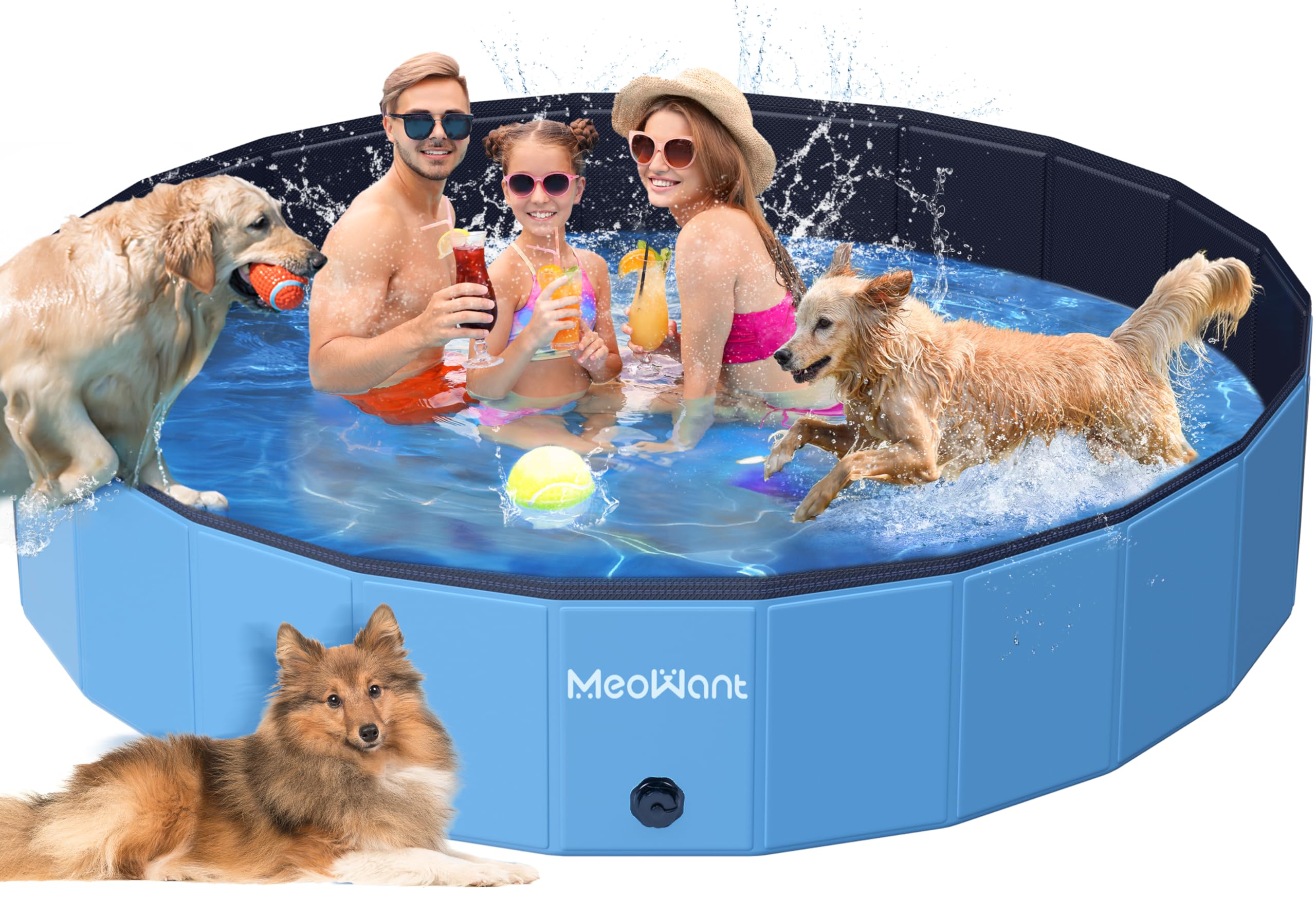 Meowant Extra Large Dog Pool Foldable 87'', Hard Plastic Dog Swimming Pool Kiddie Pool, Collapsible Dog Pet Bath Pool, Portable 