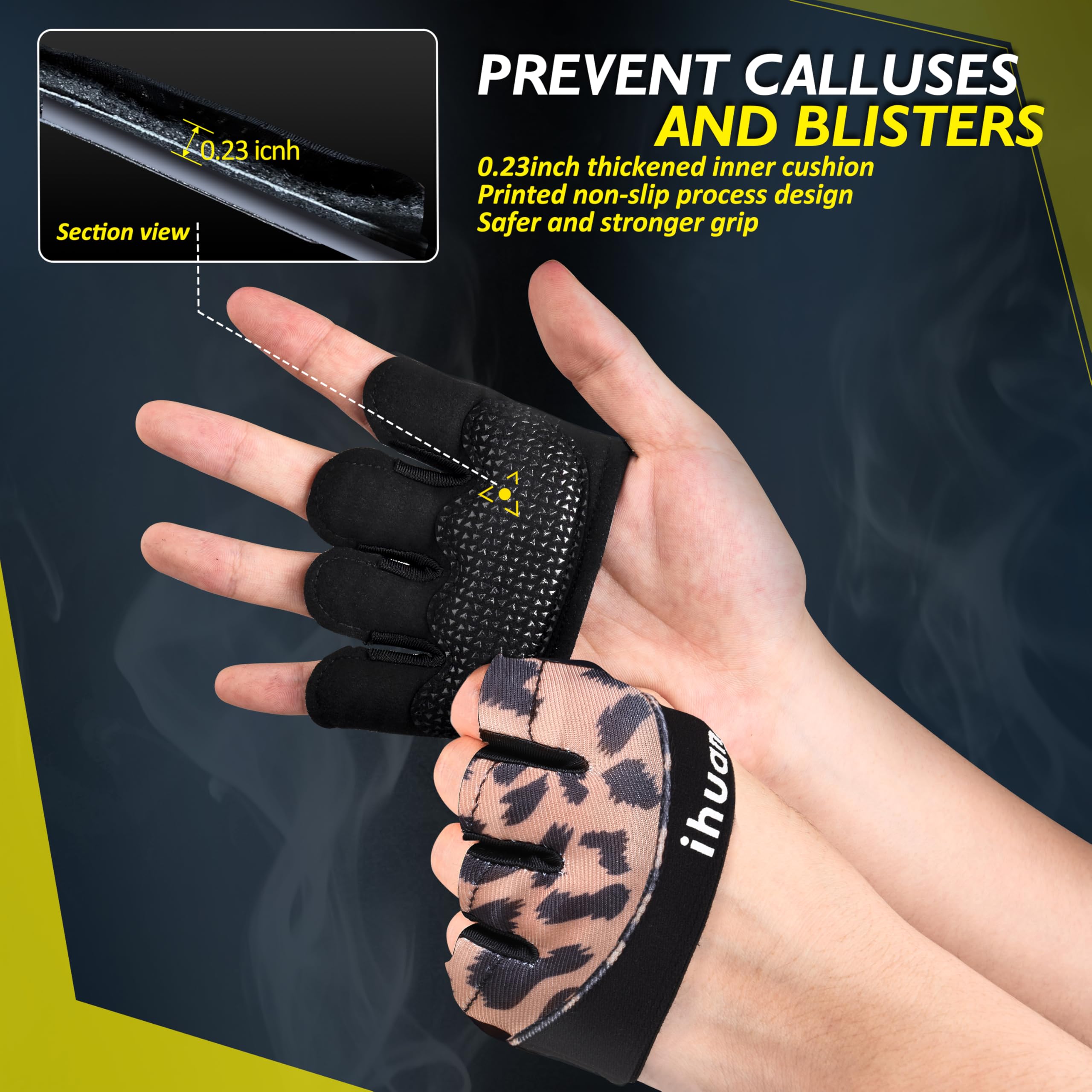 ihuan New Weight Lifting Gym Workout Gloves Men & Women, Great for Weightlifting, Exercise, Training, Fitness (Leopard, Medium)