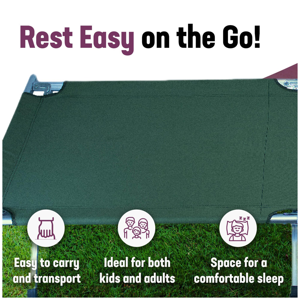Kemp Usa Green Multipurpose Aluminum Camping & Military Portable Folding Cot, Extremely Lightweight & Durable