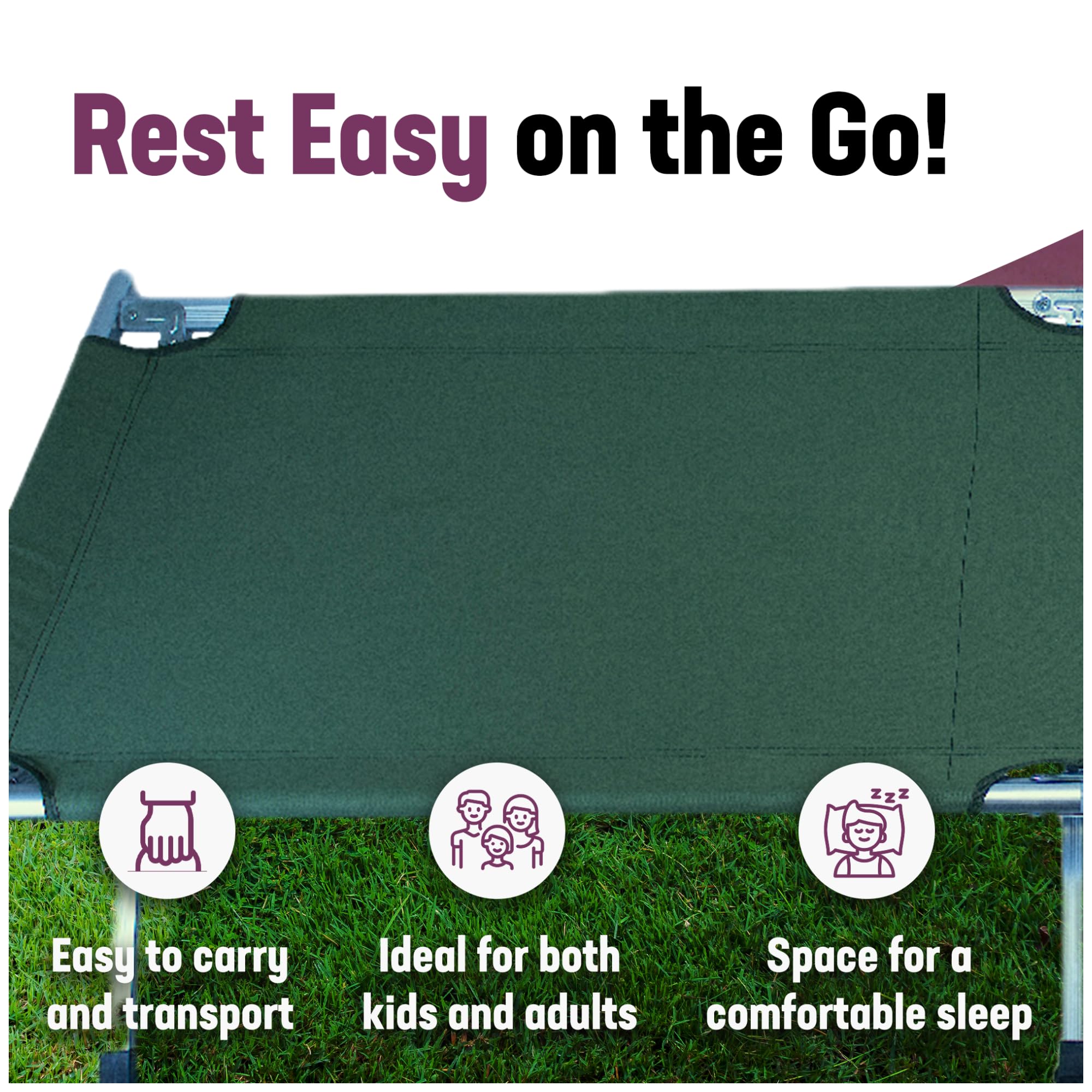 Kemp Usa Green Multipurpose Aluminum Camping & Military Portable Folding Cot, Extremely Lightweight & Durable