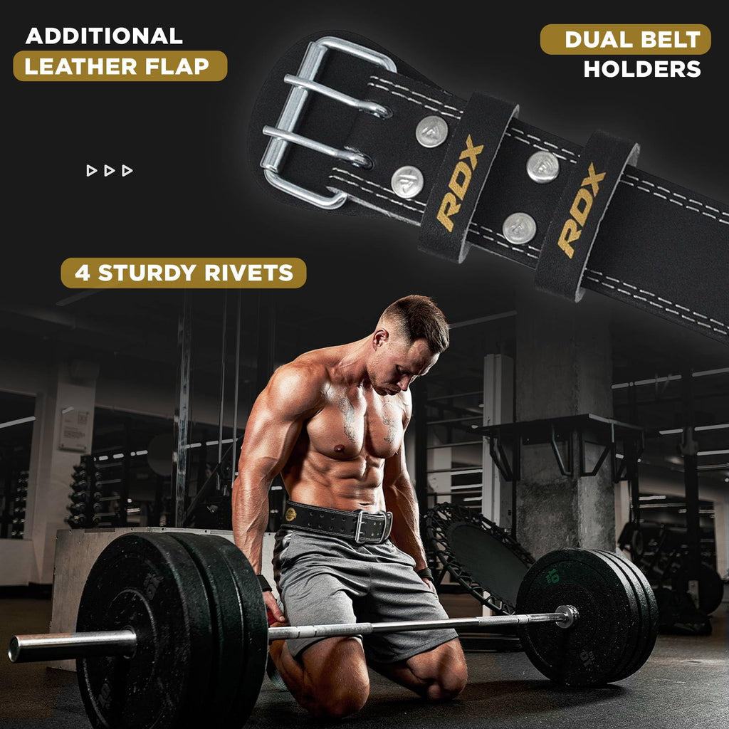 Rdx Weight Lifting Belt For Fitness Gym - Adjustable Leather Belt With 4       Padded Lumbar Back Support - Great For Bodybuildi