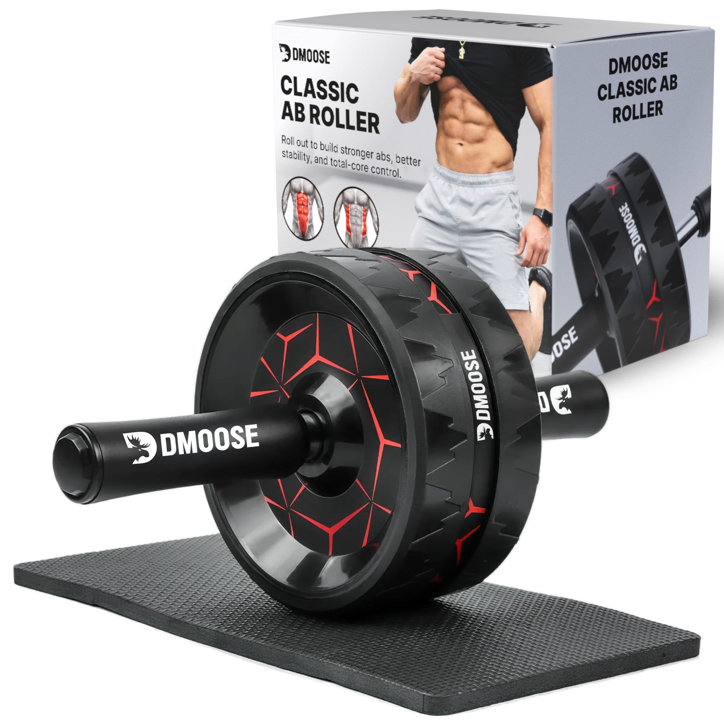 DMoose Fitness Ab Roller Wheel for Core Strength Training - 3.2 Inch Dual-Wheel Ab Wheel Roller, 440lb Stainless Steel Shaft, No