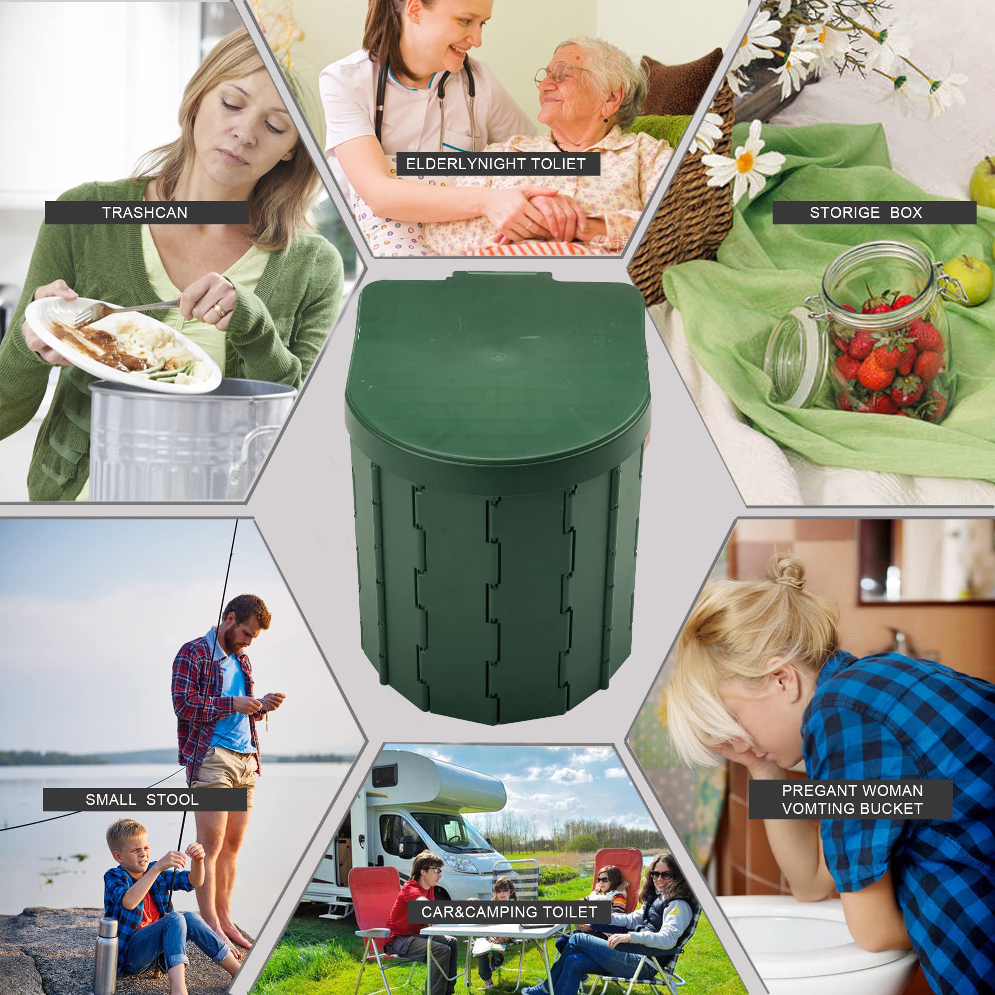 Kinspory Camping Toilet, Portable Toilet For Adults & Kids, Foldable Potty & Outdoor Emergency Sanitation Products, Trash Can, S