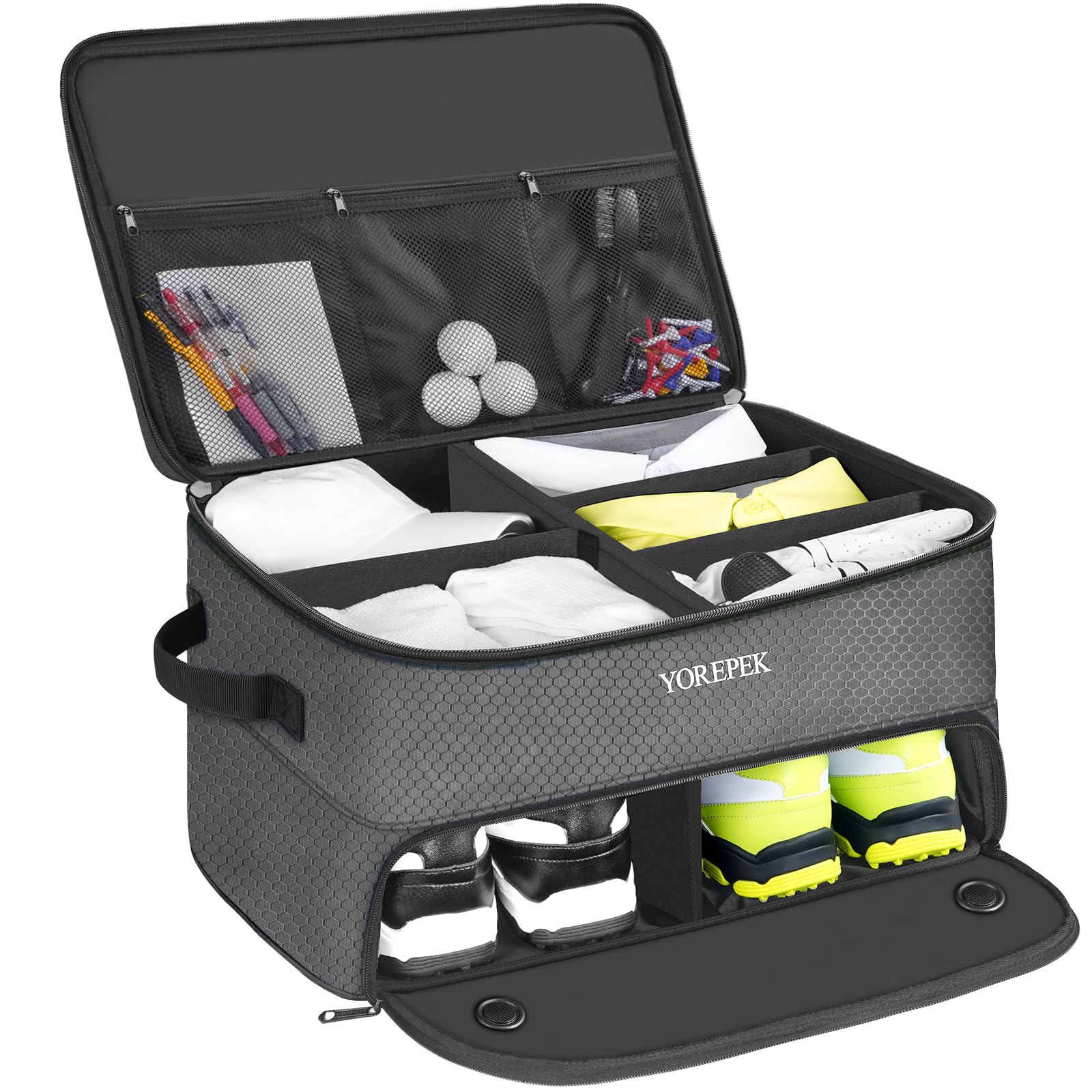 2 Layer Golf Trunk Organizer, Waterproof Car Golf Locker With Separate Ventilated Compartment For 2 Pair Shoes, Durable Golf Tru