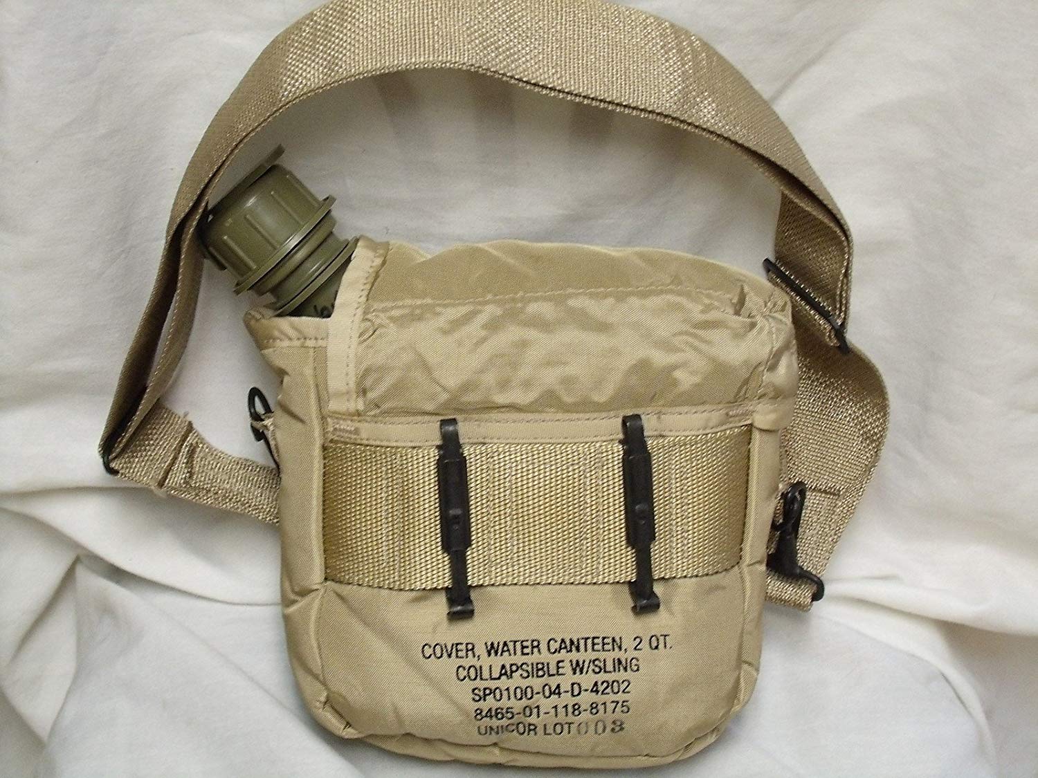 Military Issue 2 Quart Water Canteen With New Issue Insulated Carrier And Shoulder Sling