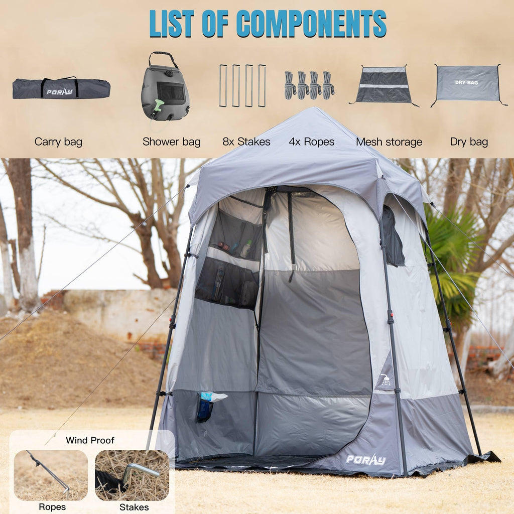 Portable Camping Shower Tent Deluxe Changing Room With Shower Bag Easy Set Up Privacy Shelter,Large Toilet Tent With Floor Drain