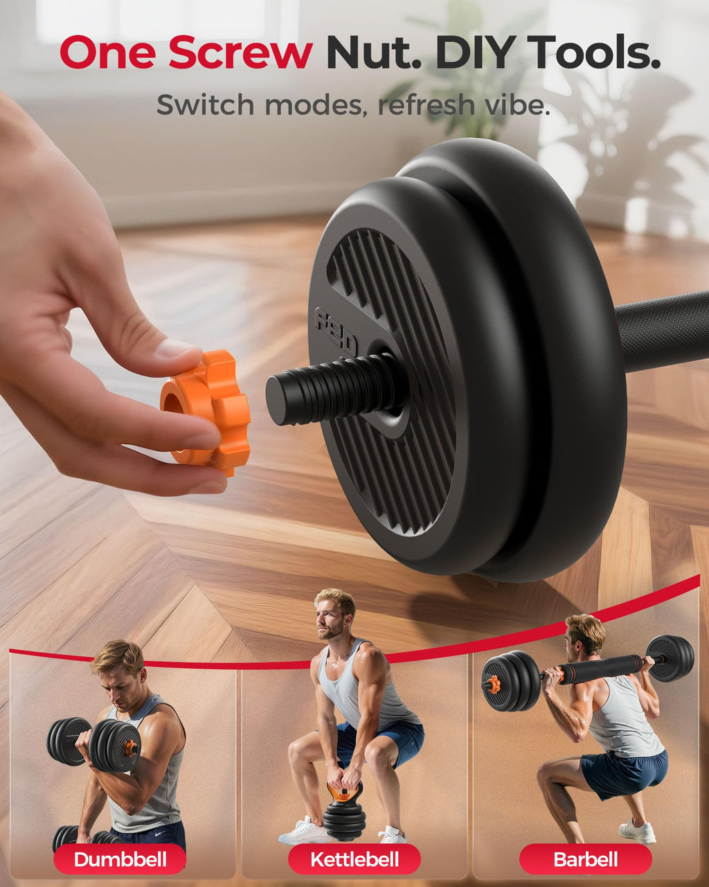 FEIERDUN 4-in-1 Adjustable Dumbbells,48lbs Free Weight Set for Home Gym - Use as Barbell, Kettlebells, Push-Up Stand - Ideal for