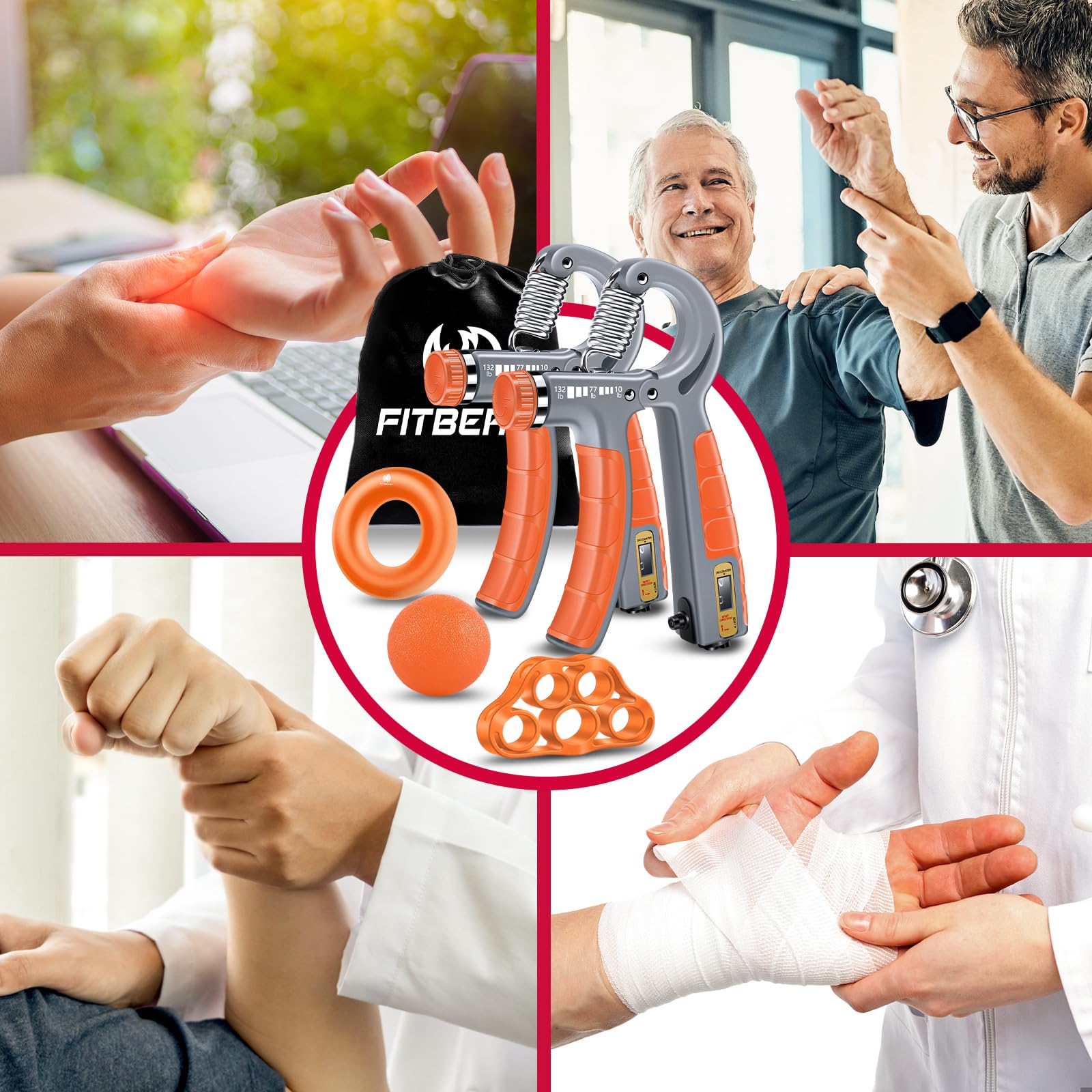 Fitbeast Grip Strength Trainer Kit Adjustable Resistance 2 Hand Grippers With Counters, Finger Stretcher Build Strength And Grip