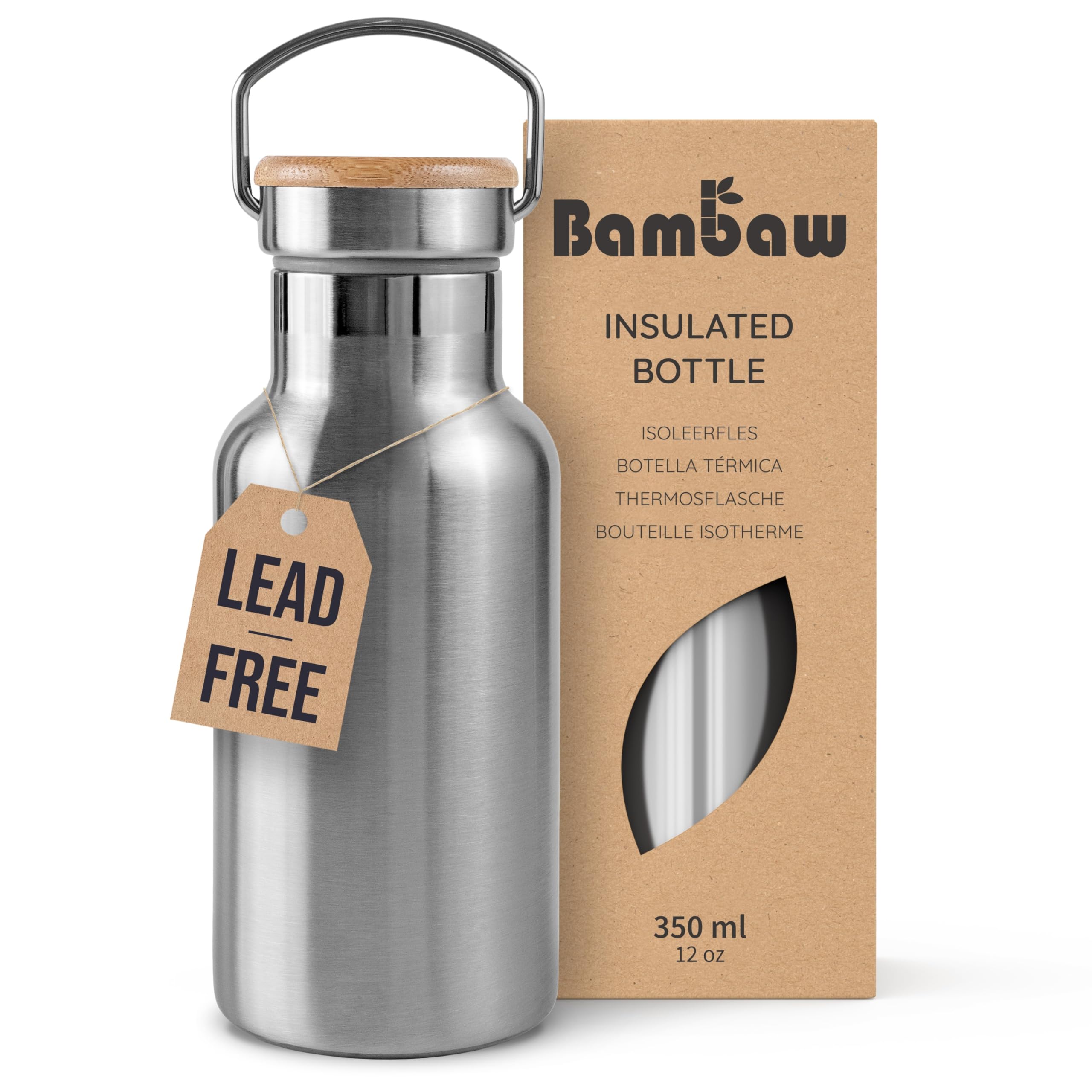 Bambaw 12 Oz Insulated Water Bottle  Travel Water Bottle  Water Bottle Stainless Steel  Metal Water Bottle  Small Water Bottle