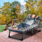 Camping Cot, Adjustable 4-Position Adults Reclining Folding Chaise With Pillow, Outdoor Portable Lounge Chair Sleeping Cots Bed,