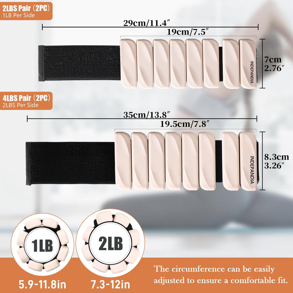 INDEPANDIA Wrist & Ankle Weights for Women and Men, 4lbs Pair Adjustable Silicone Weighted Bangles for Arm & Leg Workouts, Perfe
