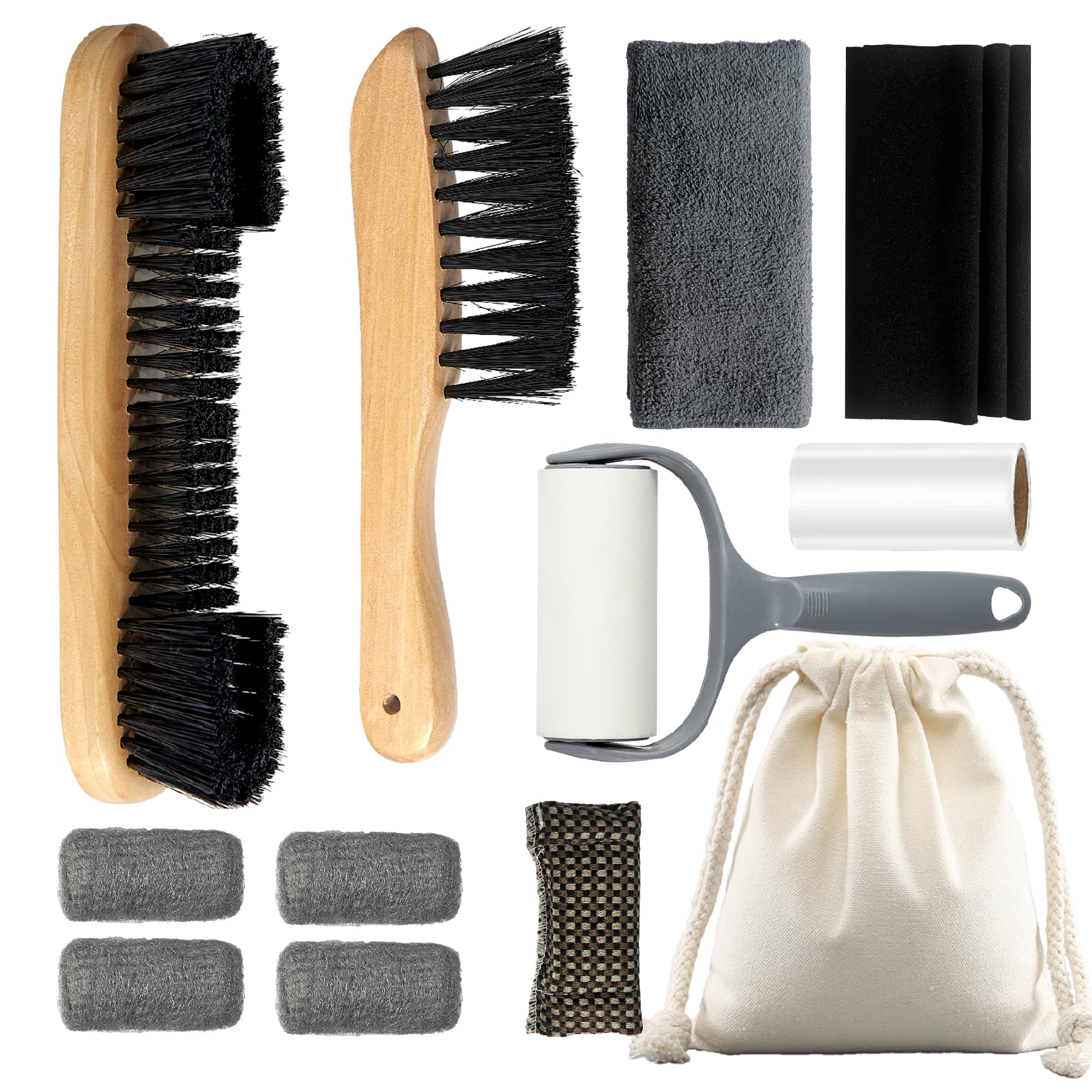 LAKINGO Pool Table Brush Set for Felt, Billiard Table Cleaning Accessories with 2 Wood Brush, 4 Ferrule Polish Cloths, Cue Shaft