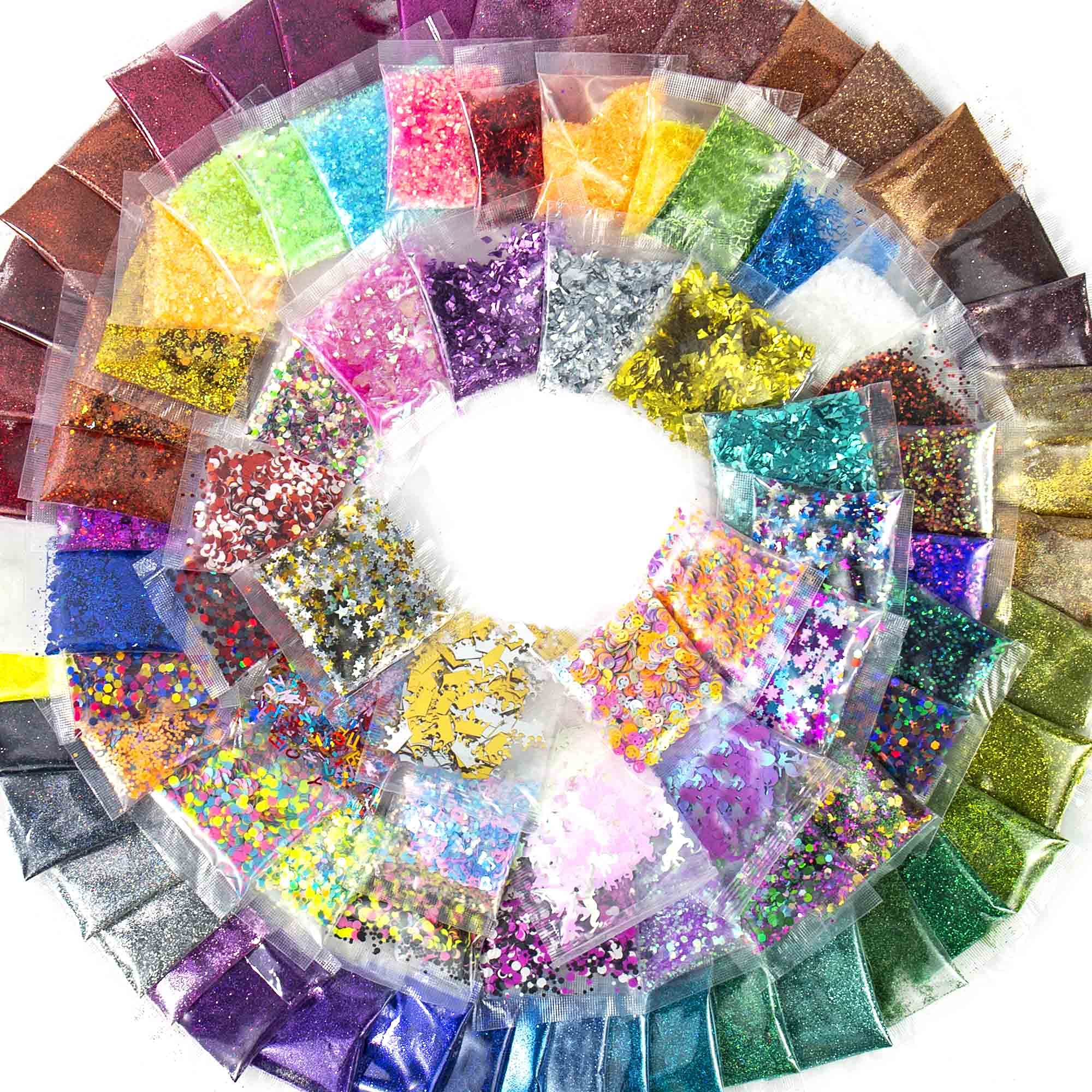 Horizon Group Usa Assorted Glitter Set Of 90 Colors, Fine Glitter, Chunky Glitter, Neon Glitter, Glitter Shapes, Foil Glitter, B