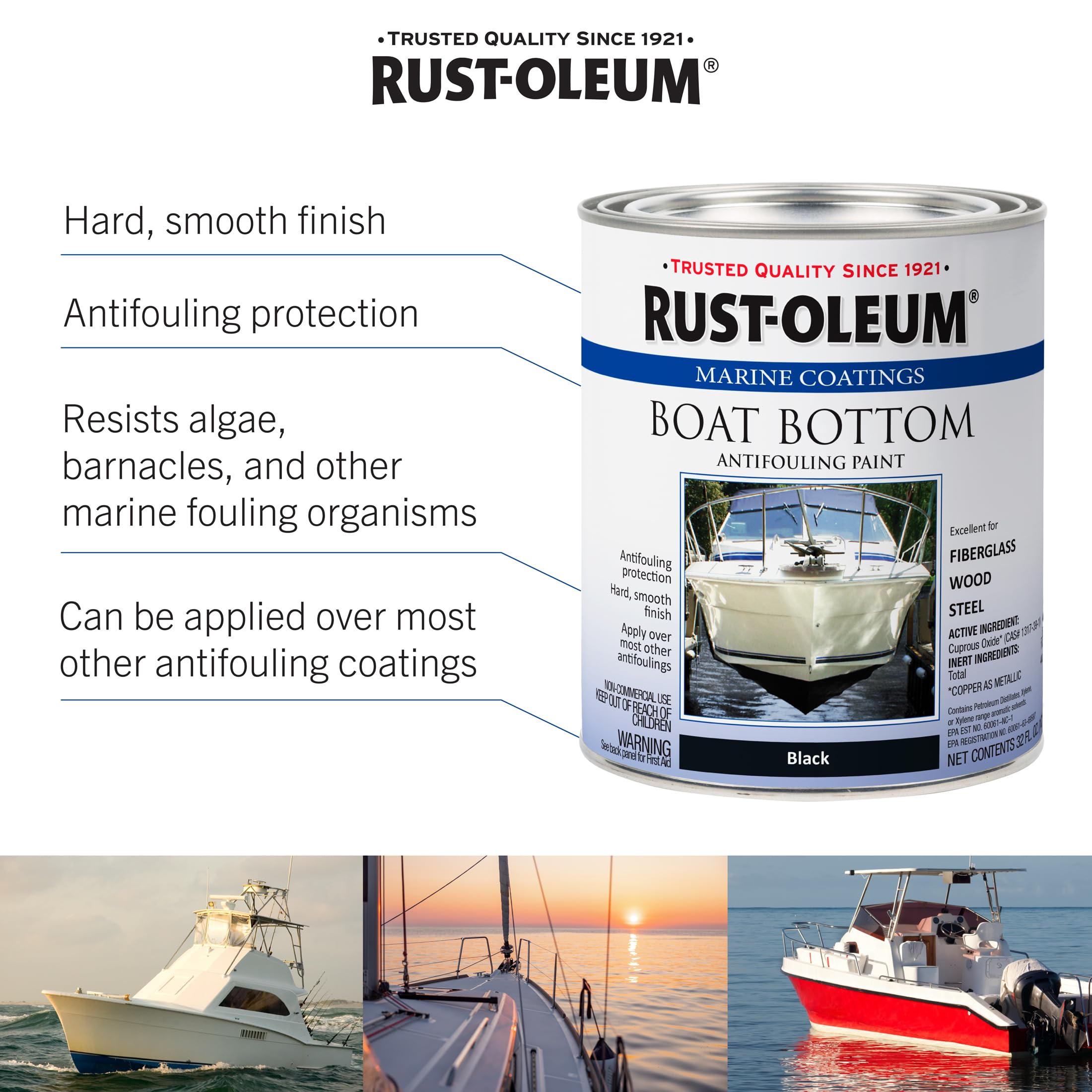 Rust-Oleum Available 207012 Marine Flat Boat Bottom Antifouling Enamel Paint, 1-Quart, Black, (Pack Of 1), 32 Fl Oz