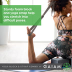 Gaiam Yoga Block & Yoga Strap Combo Set - Yoga Block With Strap, Pilates & Yoga Props To Help Extend & Deepen Stretches, Yoga Ki