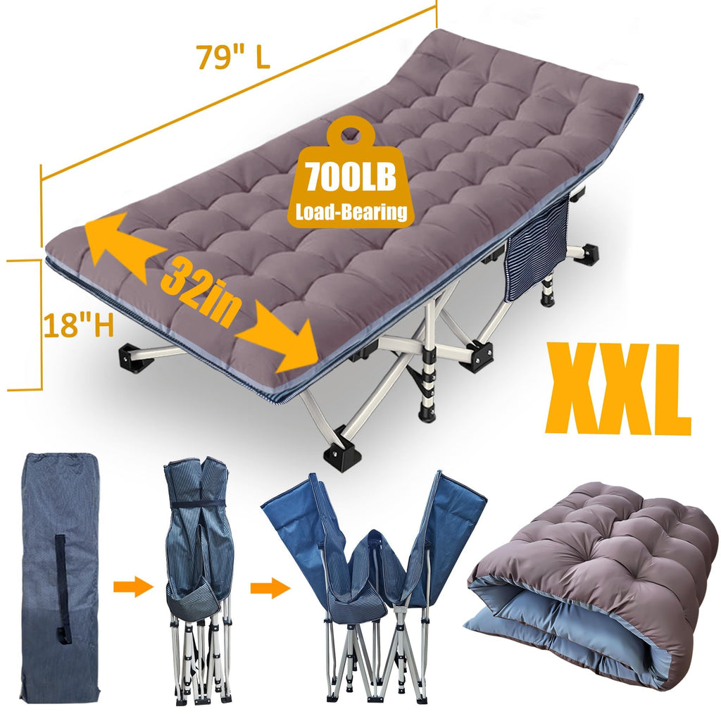 2-Pack Oversize Xxl Cot With Mattress Comfortable Camping Cot For Adults Extra Wide Cots For Sleeping With Carry Bag Camping Bed