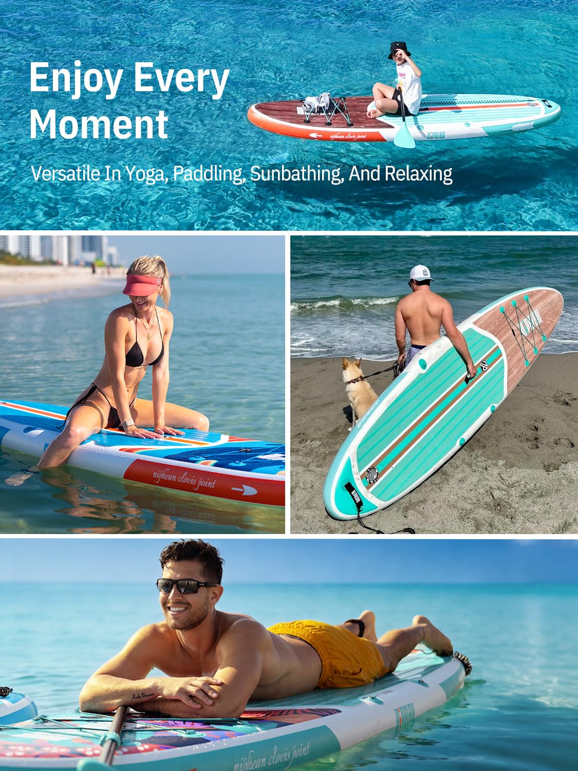 Niphean Inflatable Stand Up Paddle Board with Stabiltrac Fin Design and SUP Accessories, Anti-Slip EVA Deck, 106 Inflatable Padd
