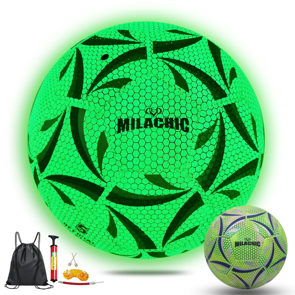 Milachic Soccer Ball, Glow In The Dark Soccer Ball Size 5, Glowing Luminous Green Soccer Balls Gifts For Boys, Girls, Men, Women