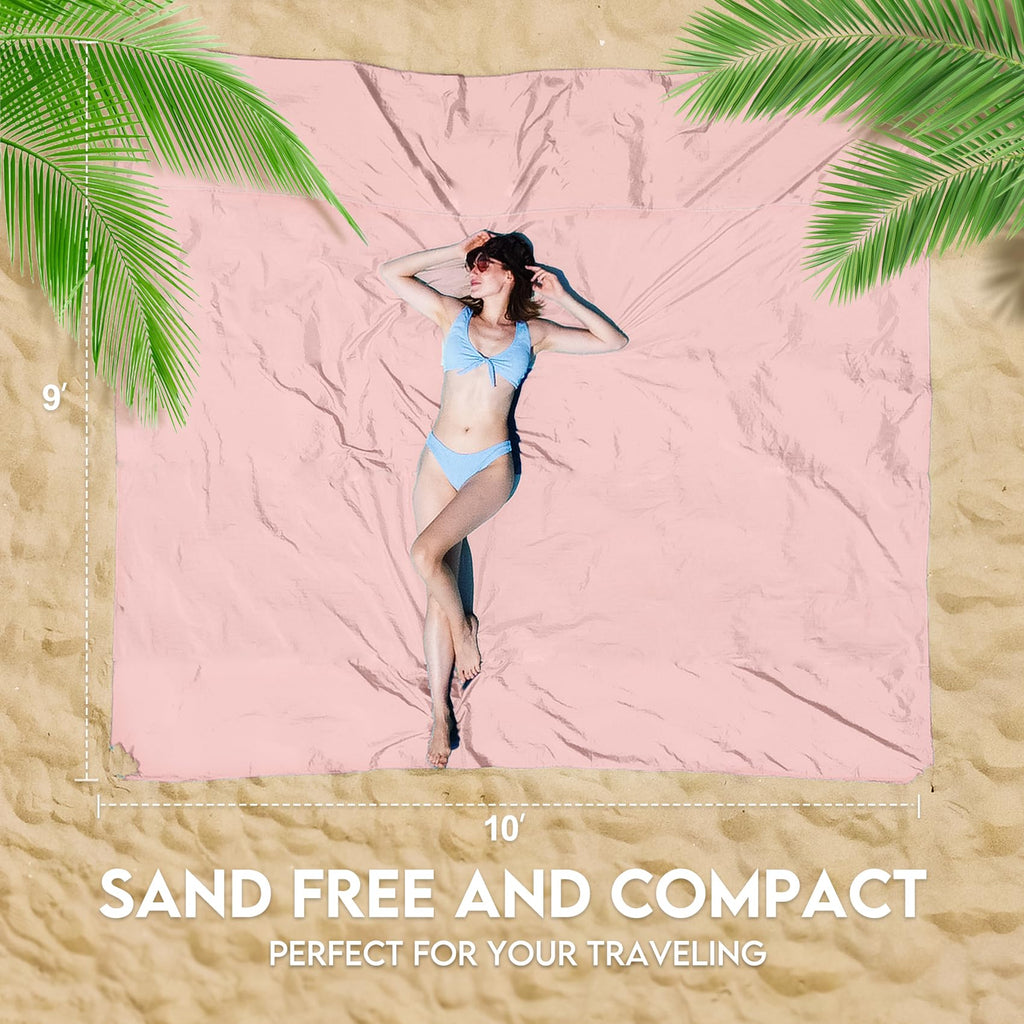 Bydoll Nylon Beach Blanket Waterproof Sandproof Oversized 10'X9' Suits 1-8 Adults Sand Free Extra Large Blanket Lightweight Soft