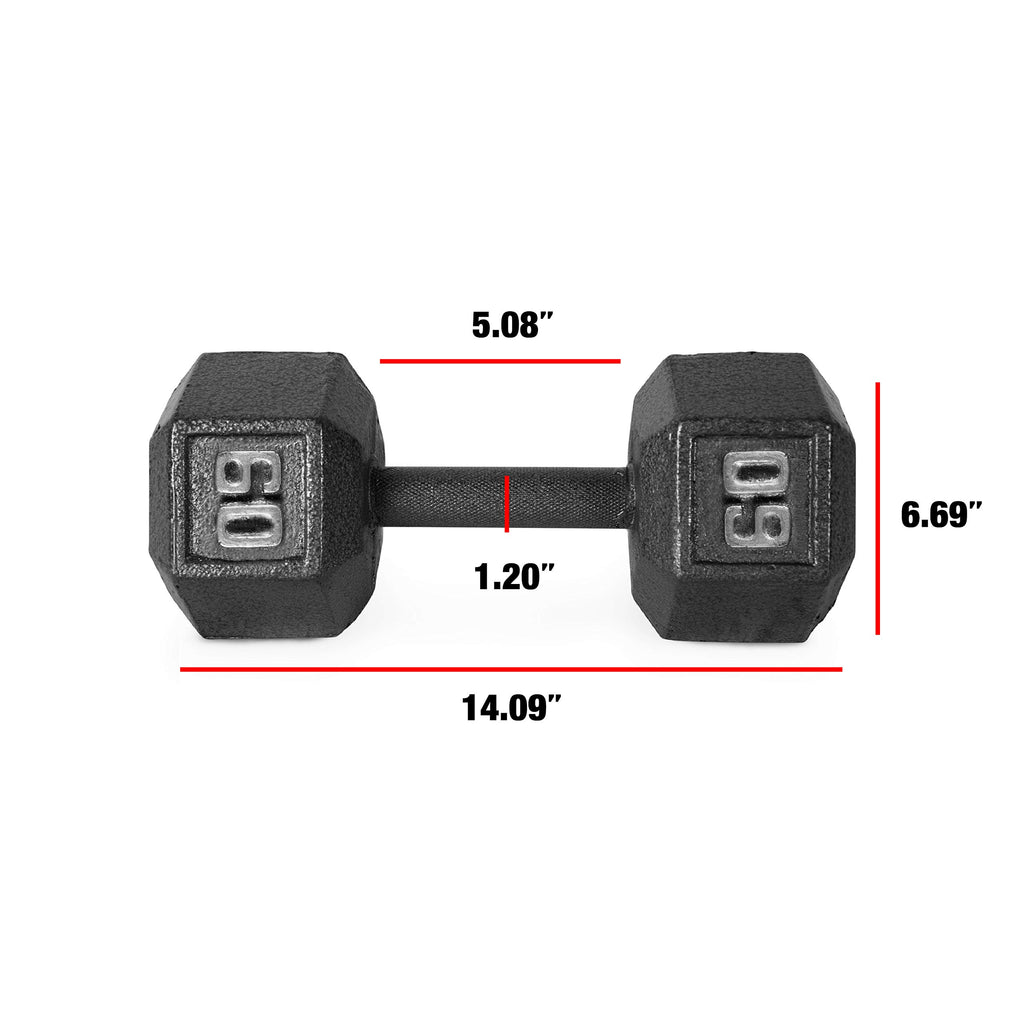 Cap Barbell Cast Iron Hex Dumbbell, Black, Single, 60 Lb
