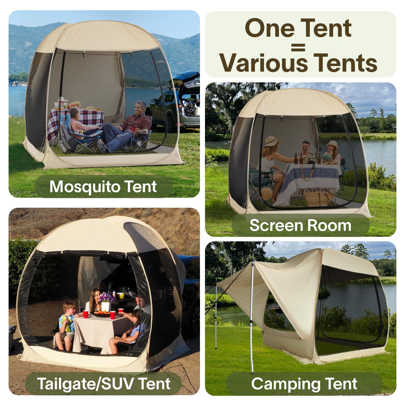 Alvantor Pop Up Screen House, 4 In 1 Outdoor Camping Tent,7'X7' Screen Room With Mosquito Netting, Suv Tent With Carry Bag, Inst