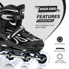 2PM SPORTS Vinal Girls Adjustable Flashing Inline Skates, All Wheels Light Up, Fun Illuminating Skates for Kids and Men - Silver