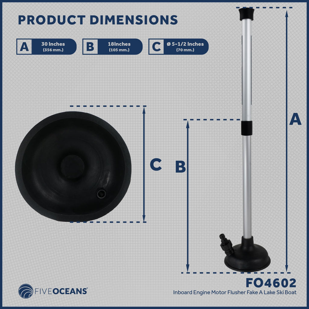 Five Oceans Inboard Motor Muff, Universal Inboard Motor Flusher, Black Pvc Marine Grade Round Cup Muff, Telescoping Shaft Adjust