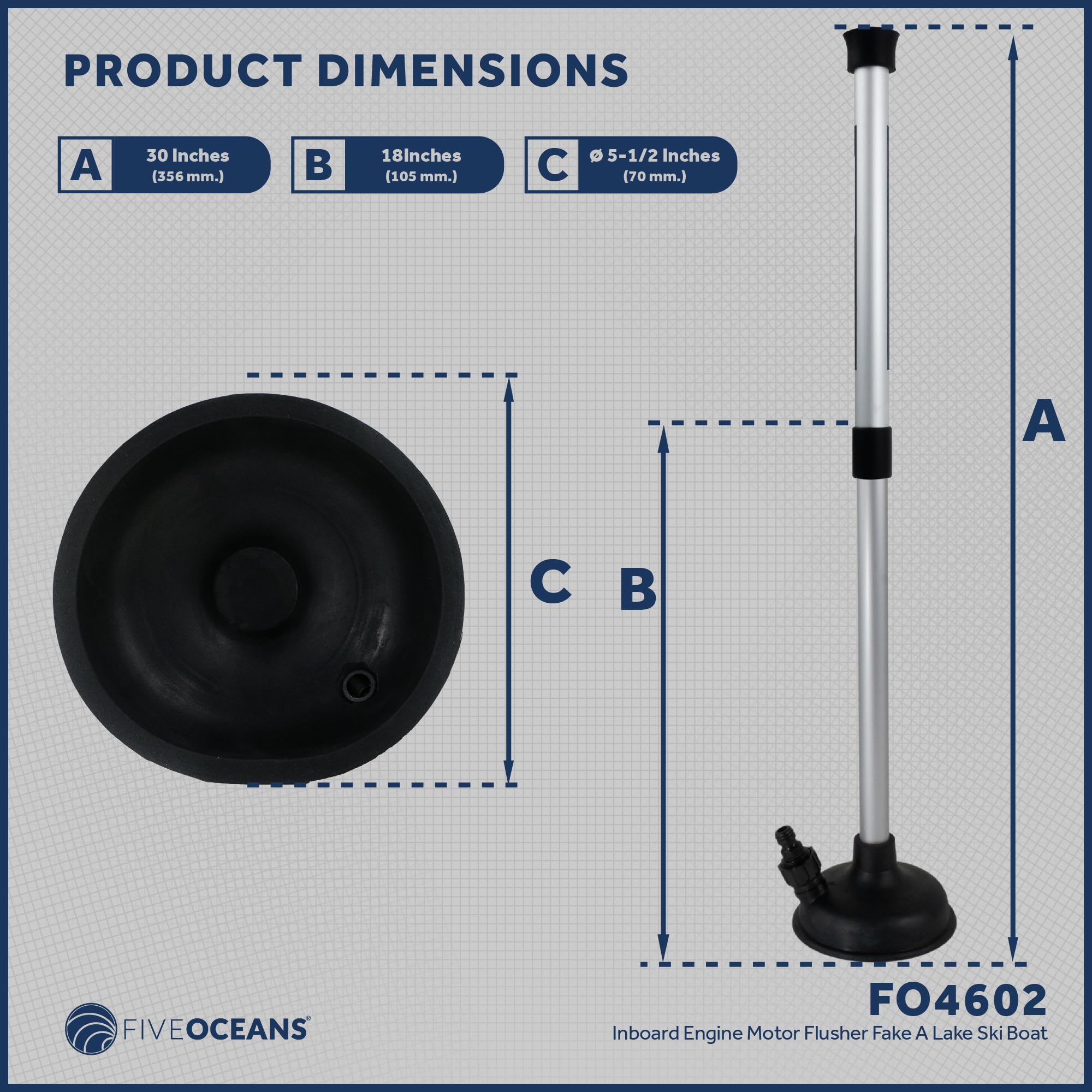 Five Oceans Inboard Motor Muff, Universal Inboard Motor Flusher, Black Pvc Marine Grade Round Cup Muff, Telescoping Shaft Adjust