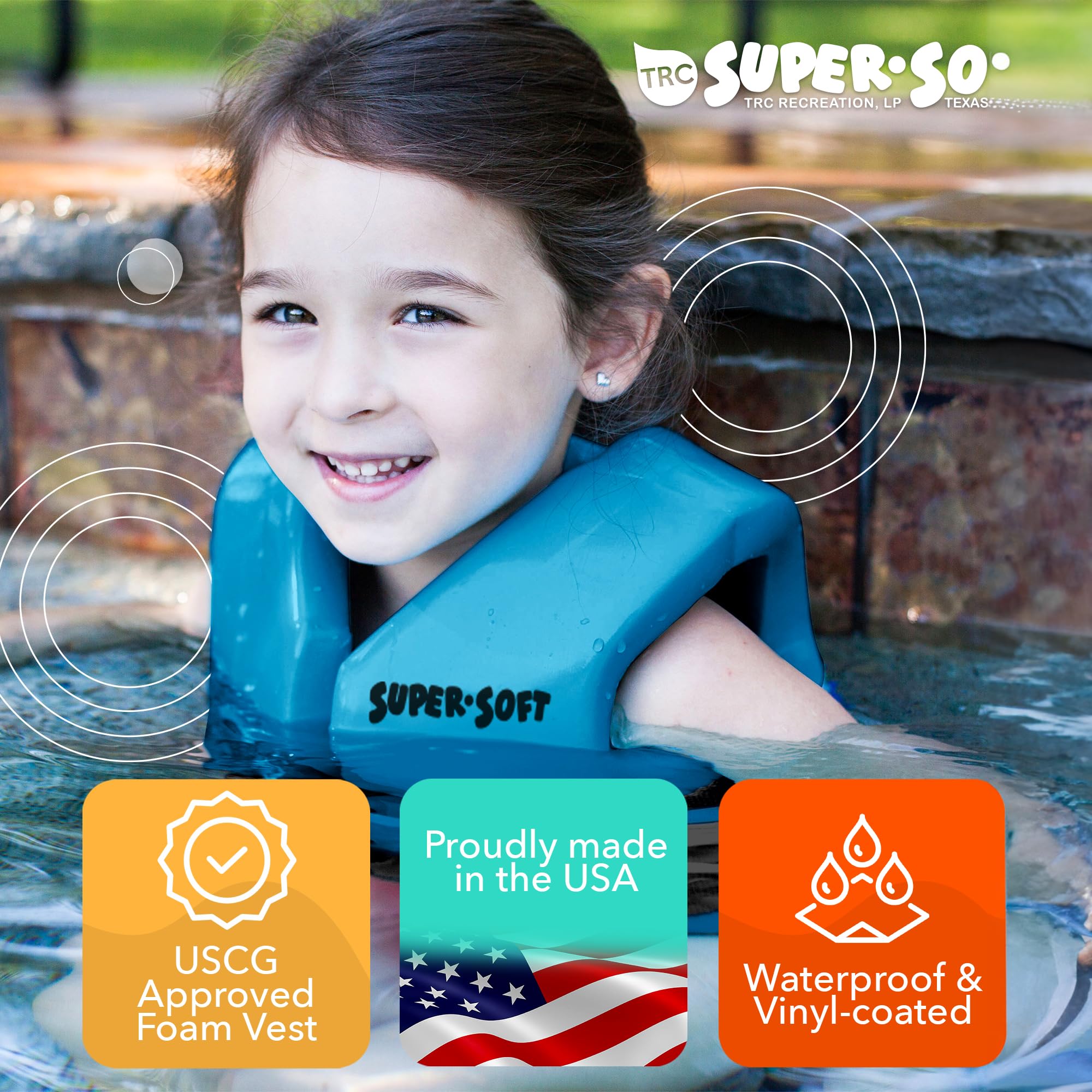 Trc Recreation Super Soft Uscg Kids Small Foam Swim Vest Life Jacket, Blue