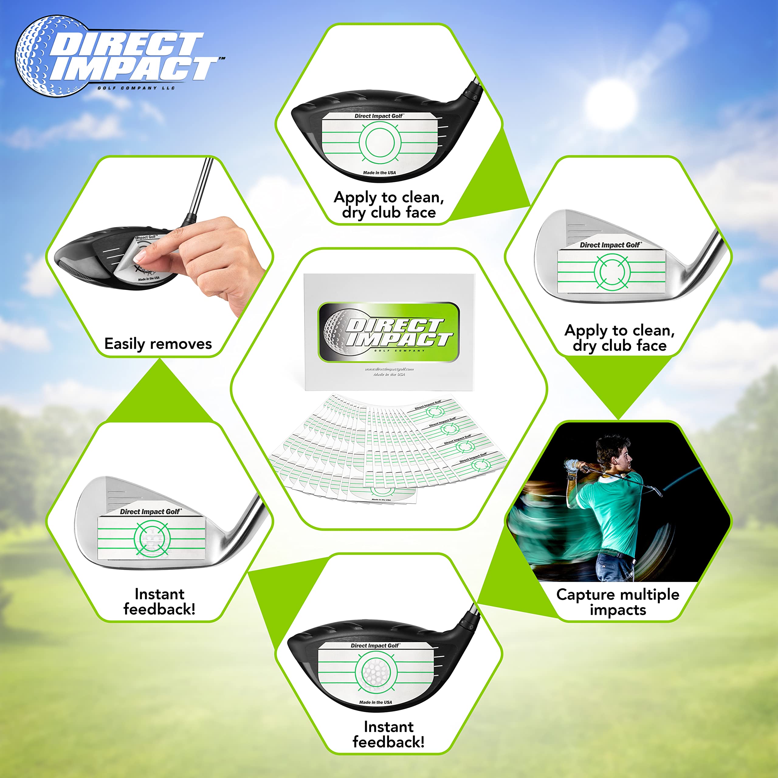Combo Pack (100 Driver+100 Iron) Ultra-Thin Golf Impact Tape For Accurate Swing Analysis And Shot Feedback By Direct Impact Golf