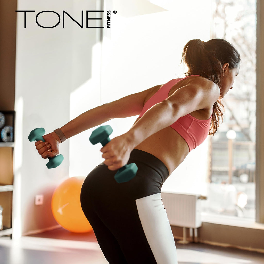 Tone Fitness 15 lb Neoprene Dumbbell Pair for Home Workouts - Non-Slip Design - Beige