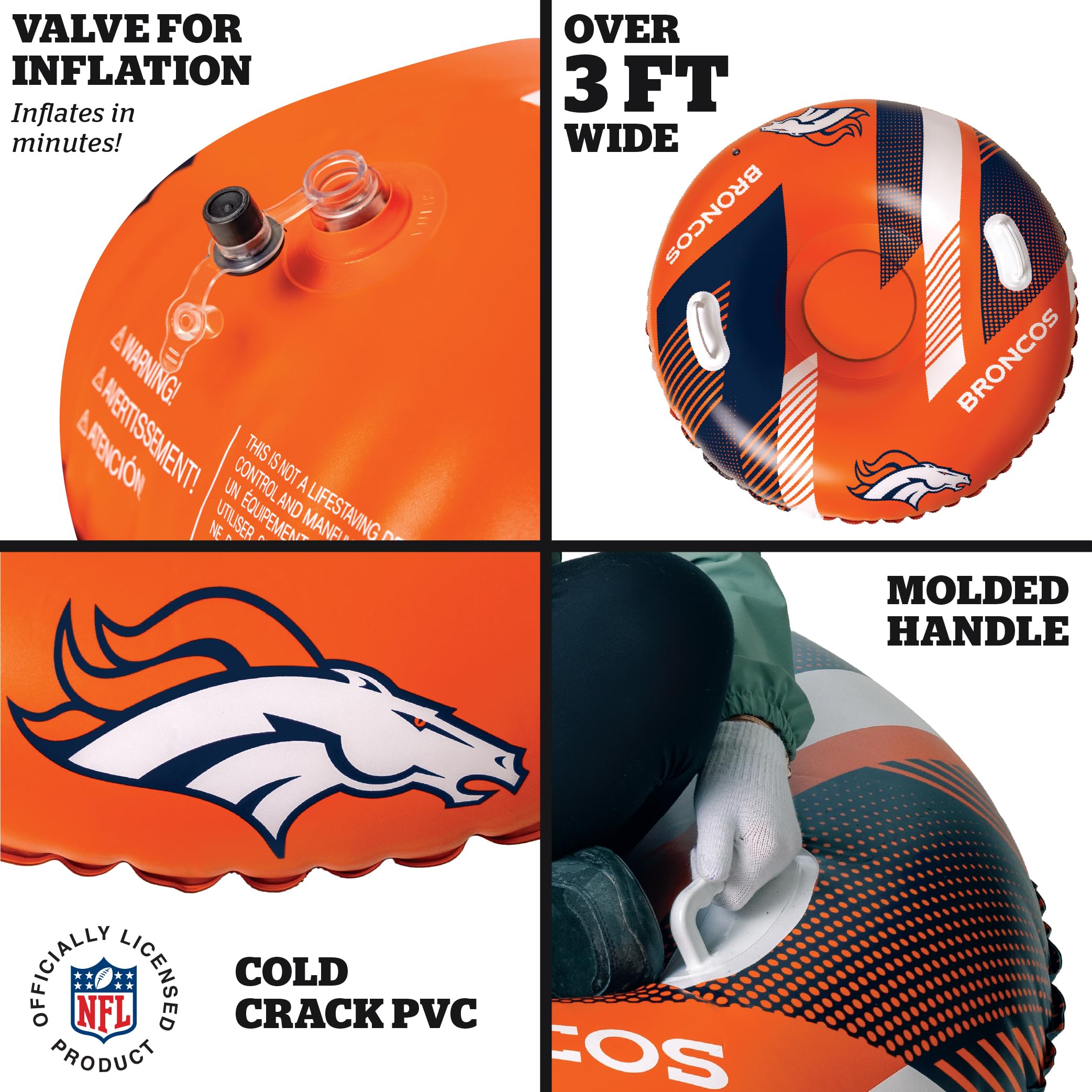 Bigmouth Denver Broncos Nfl Fan Gear Outdoor Toys, Officially Licensed - Inflatble Snow Tube With Handles