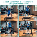 Ravs Mini Trampoline For Kids Adults 40'' Foldable Fitness Rebounder Kids Trampoline With 5 Levels Height Adjustable Handle Resi