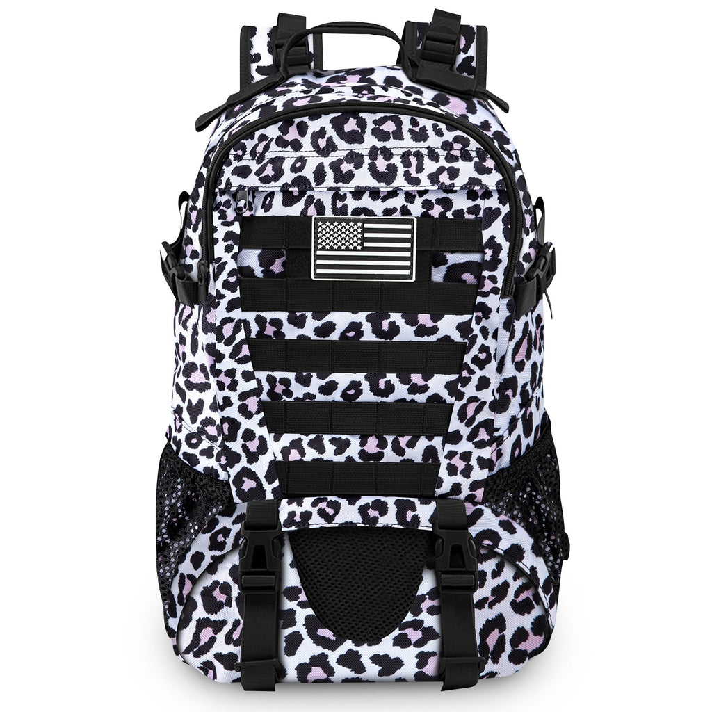 Jueachy Tactical Backpack For Women Men Hiking Day Pack Molle Military Rucksack Waterproof 30L Edc Bag With Usa Flag Patch Leopa