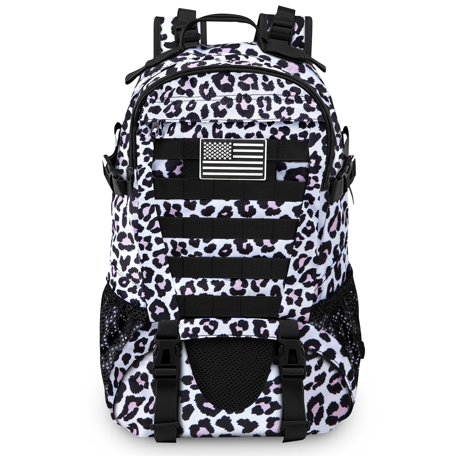 Jueachy Tactical Backpack For Women Men Hiking Day Pack Molle Military Rucksack Waterproof 30L Edc Bag With Usa Flag Patch Leopa