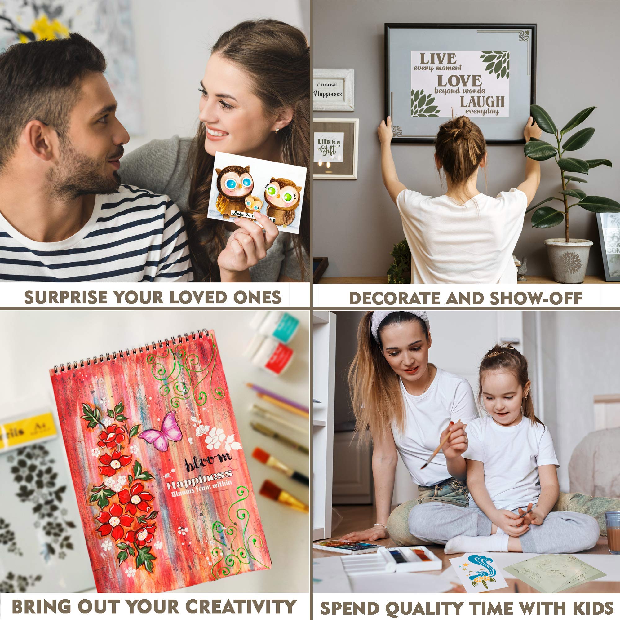 Craftreat Texture Stencils For Painting On Wood, Canvas, Paper, Fabric, Floor, Wall And Tile - Stripes And Halftone Circles - 2