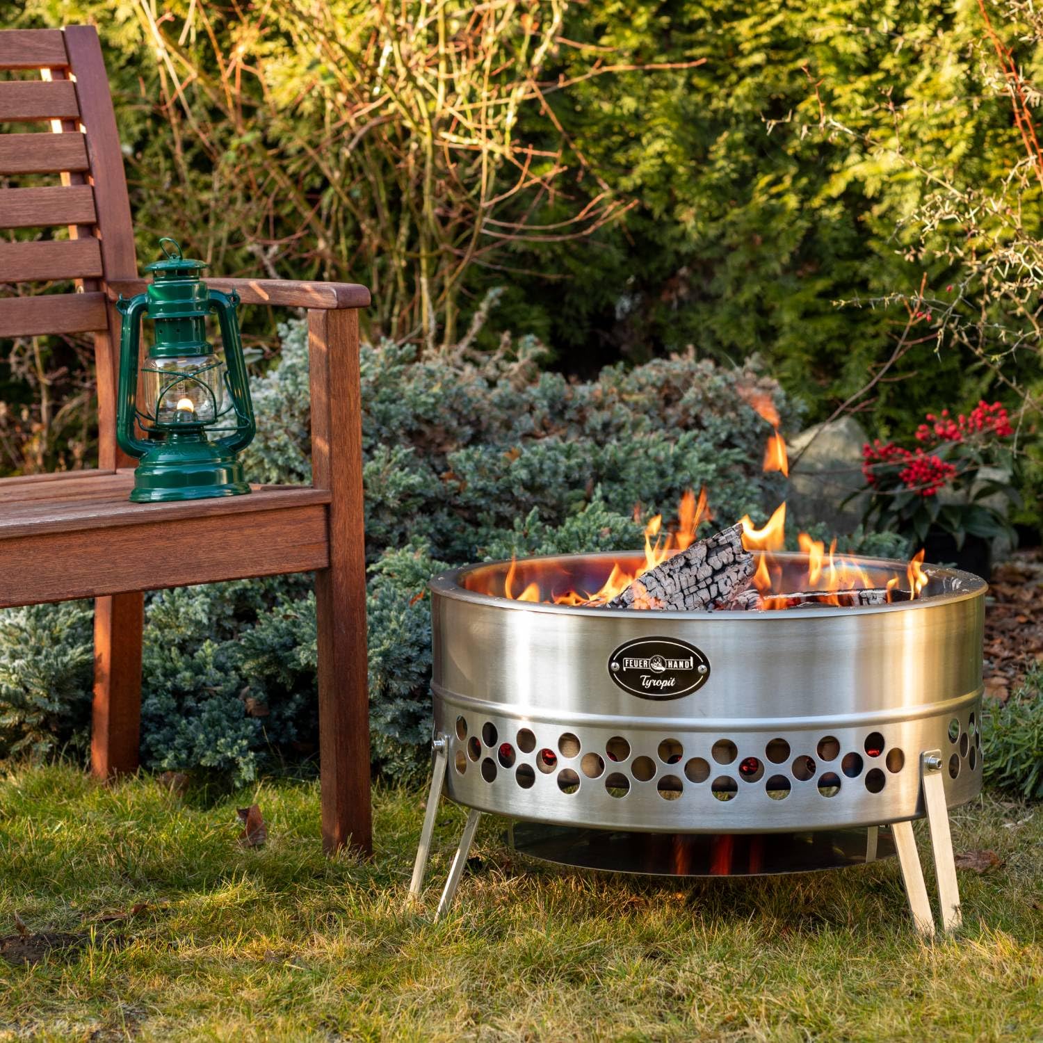 Petromax Feuerhand Tyropit Fire Bowl, Even Heat Low-Smoke Low-Soot Stainless Steel Fire Pit For Campfires, 22.4 Inch Diameter