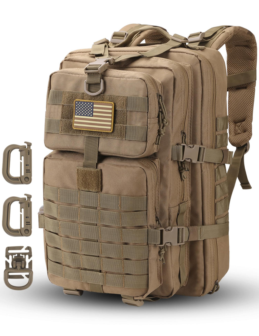 Hannibal Tactical Molle Assault Pack, Tactical Backpack Military Army Camping Rucksack, 3-Day Pack Trip W/Usa Flag Patch, D-Ring