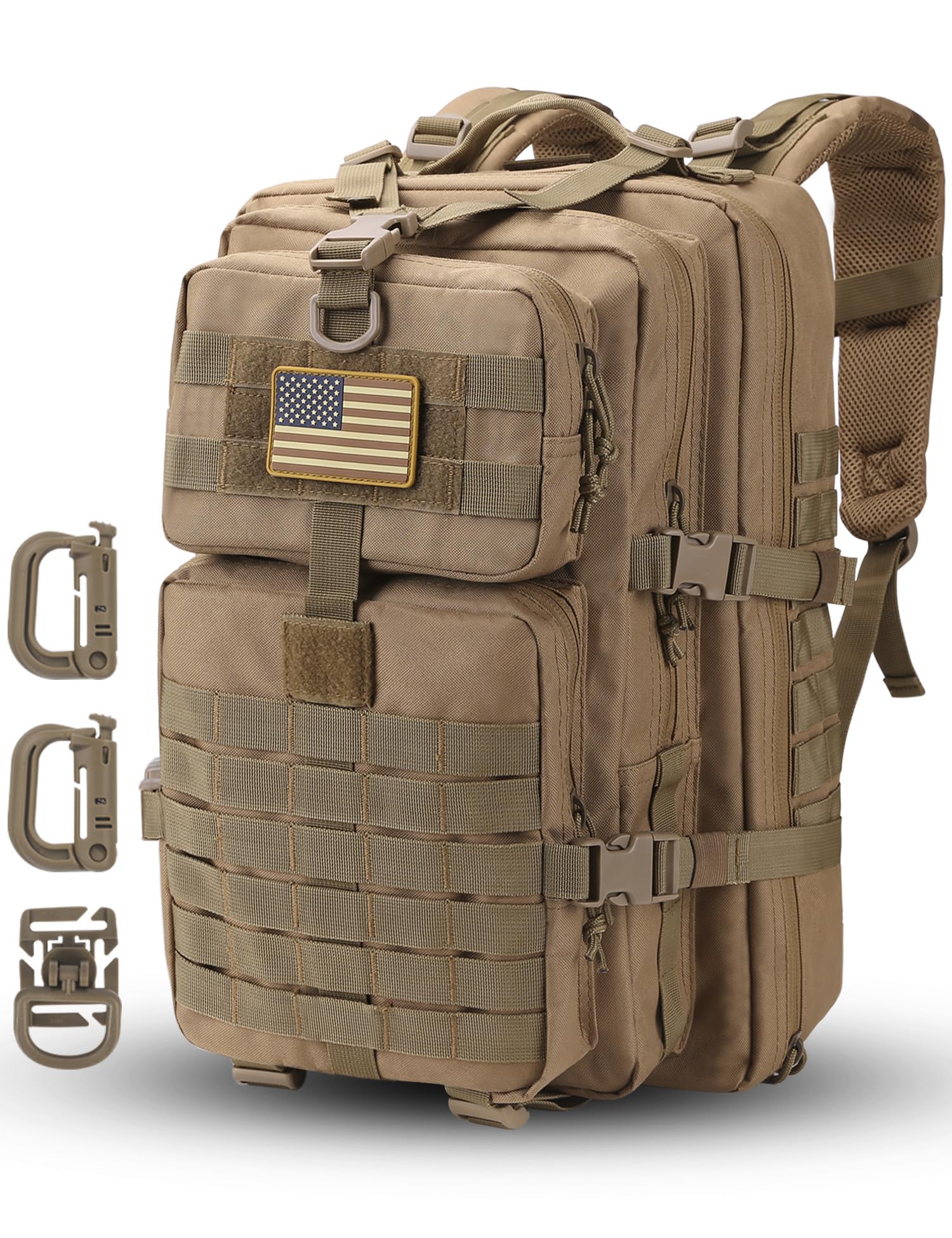 Hannibal Tactical Molle Assault Pack, Tactical Backpack Military Army Camping Rucksack, 3-Day Pack Trip W/Usa Flag Patch, D-Ring