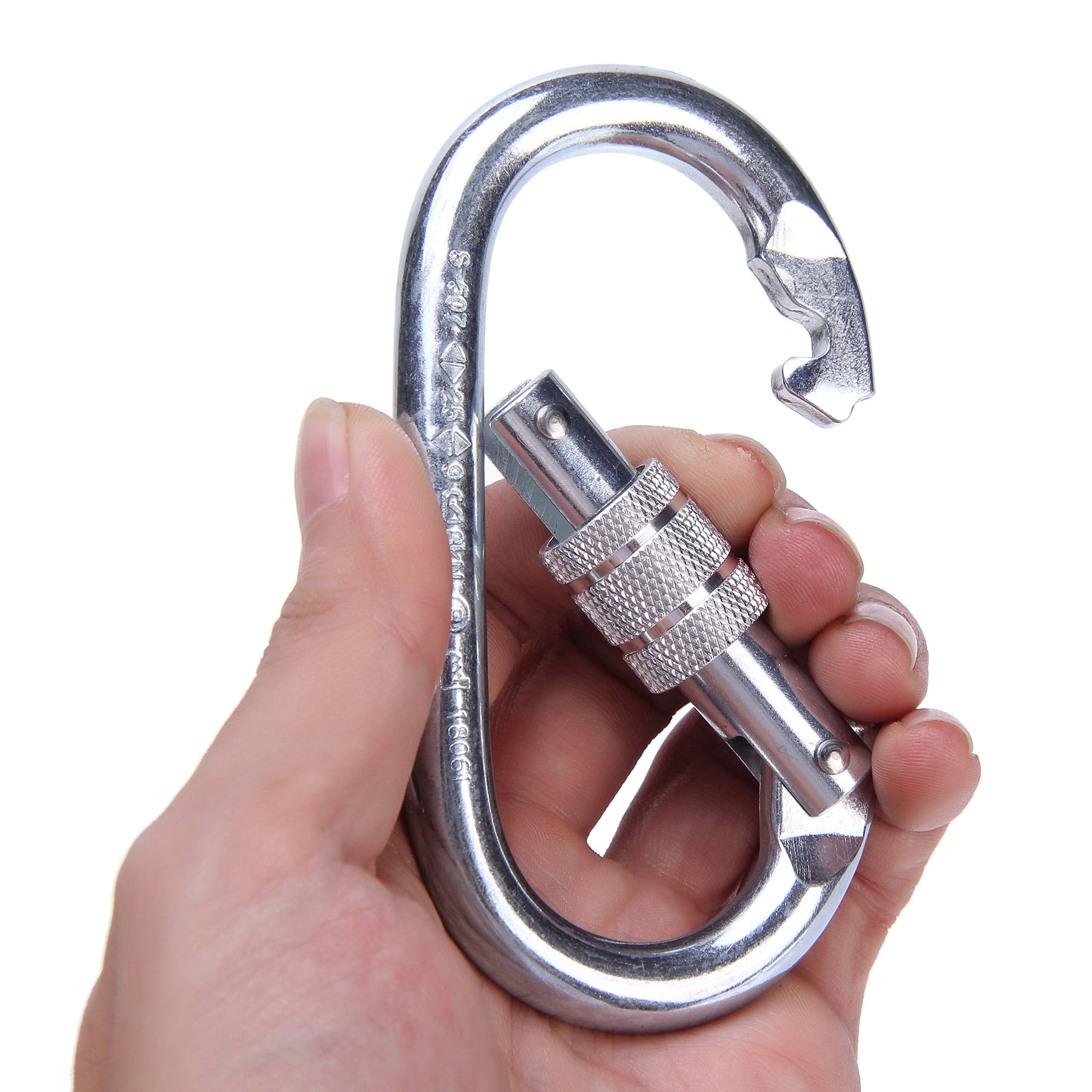 Climbing Carabiner - Uiaa Ce Rated 25Kn/5620Lb - Heavy Duty Twist Locking Carabiner Clip - Industrial Strength Large Steel Oval