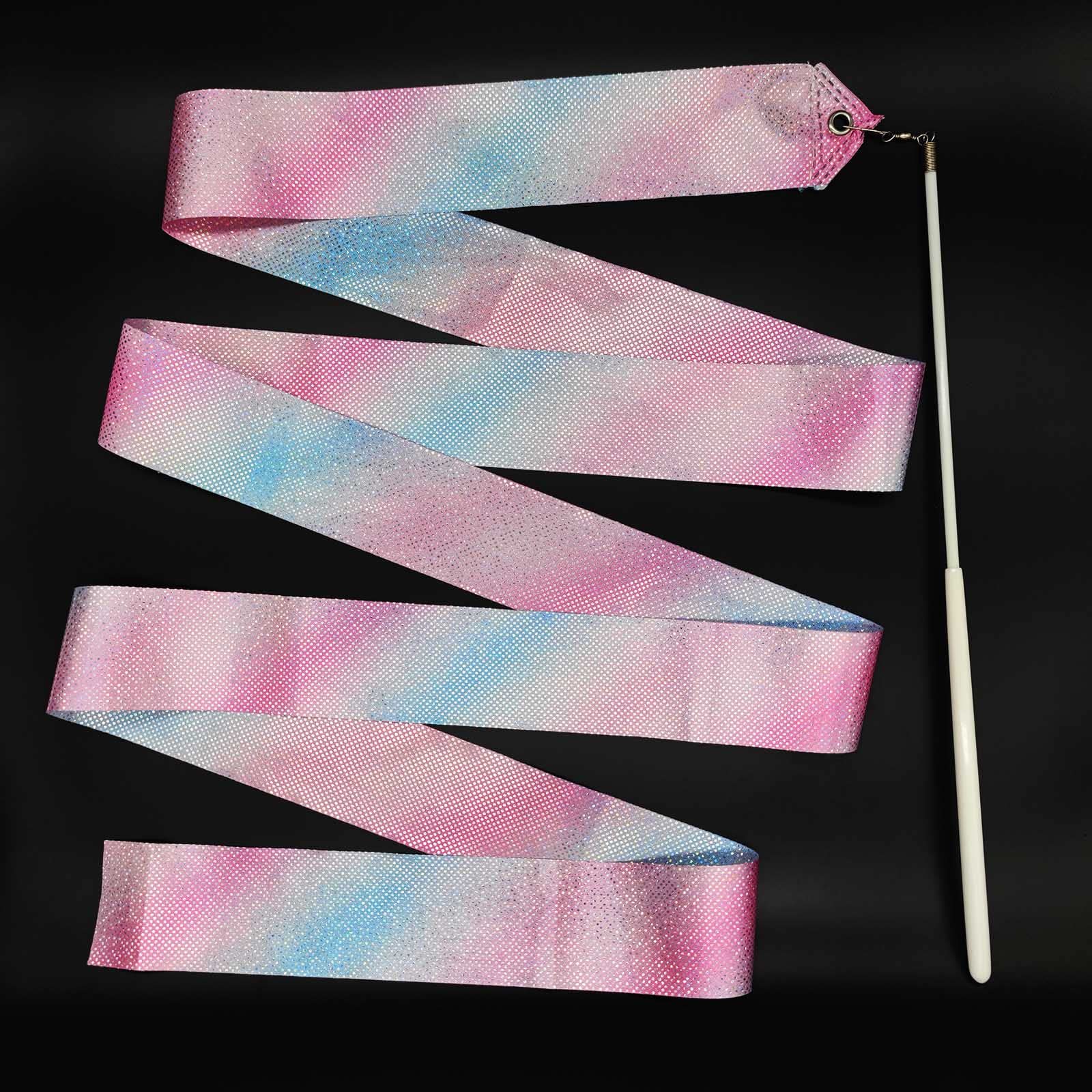 Medsuo 2Pcs 78.7Inch Gymnastic Ribbon Sparkling Dance Ribbon Twirling Baton Long Ribbon Streamers Rhythmic Gymnastics For Kids A
