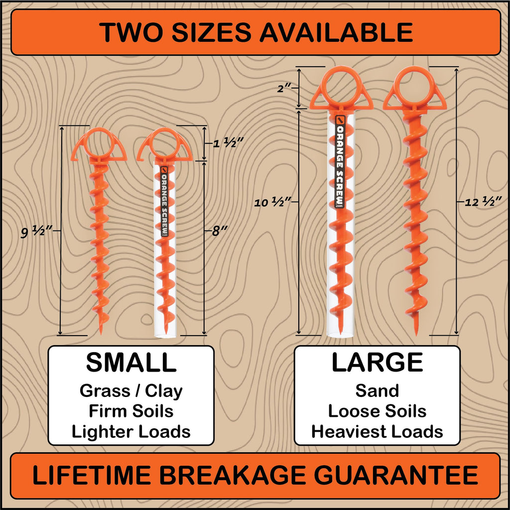 Orange Screw: The Ultimate Ground Anchor  Large 2 Pack Tent Stakes  Made In Usa (Orange)