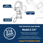 Otoolling 316 Stainless Steel Swivel Snap Shackle Clevis Quick Heavy Duty Release Spring Hook Marine Grade Sailing Halyard Shack
