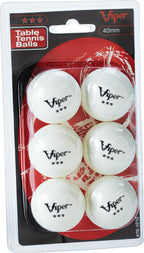 Viper Table Tennis Balls: White 40 Mm Regulation Size, 3 Star Rating, 6 Pack