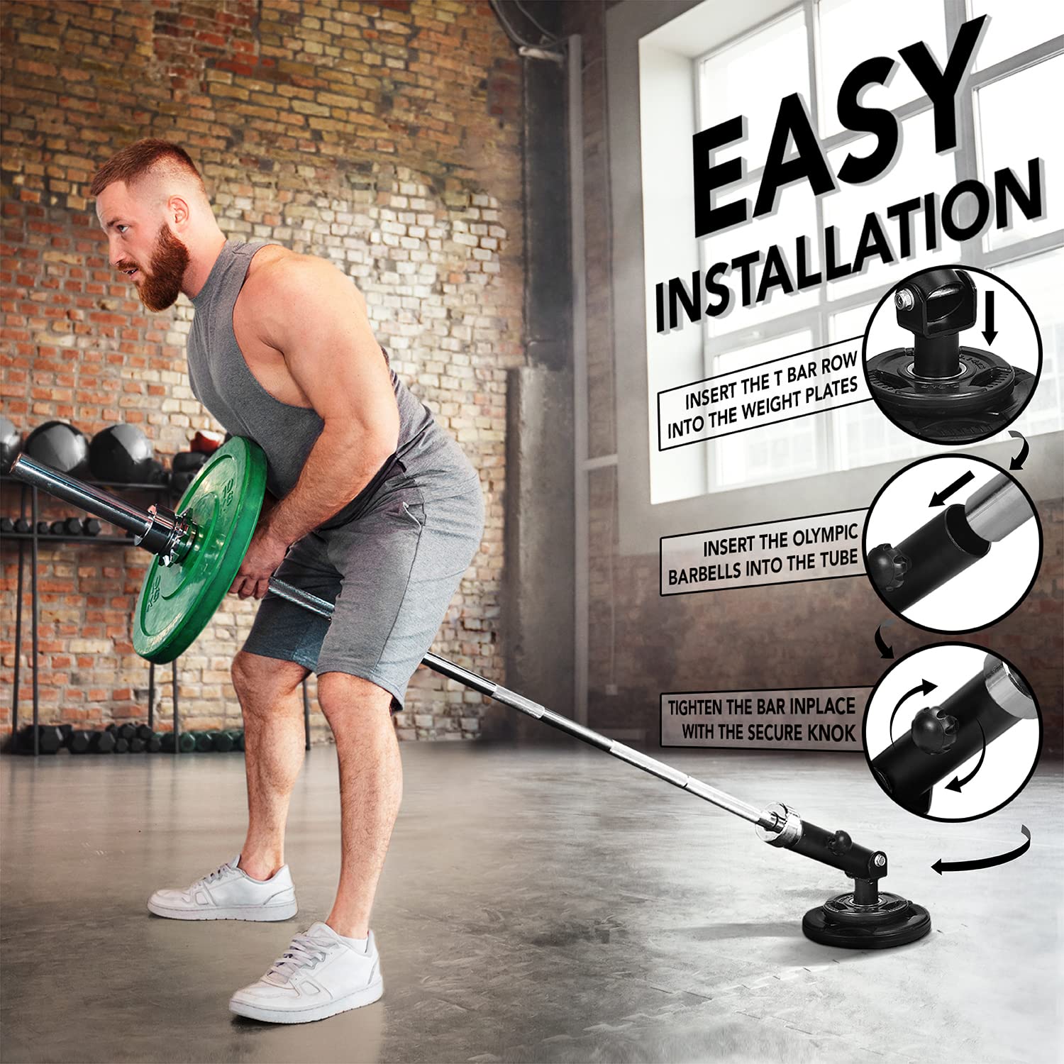 Yes4All T-Bar Row Plate Post Insert Landmine - Fit 2    Olympic Bars - Full 360    Swivel & Easy To Install (Black)