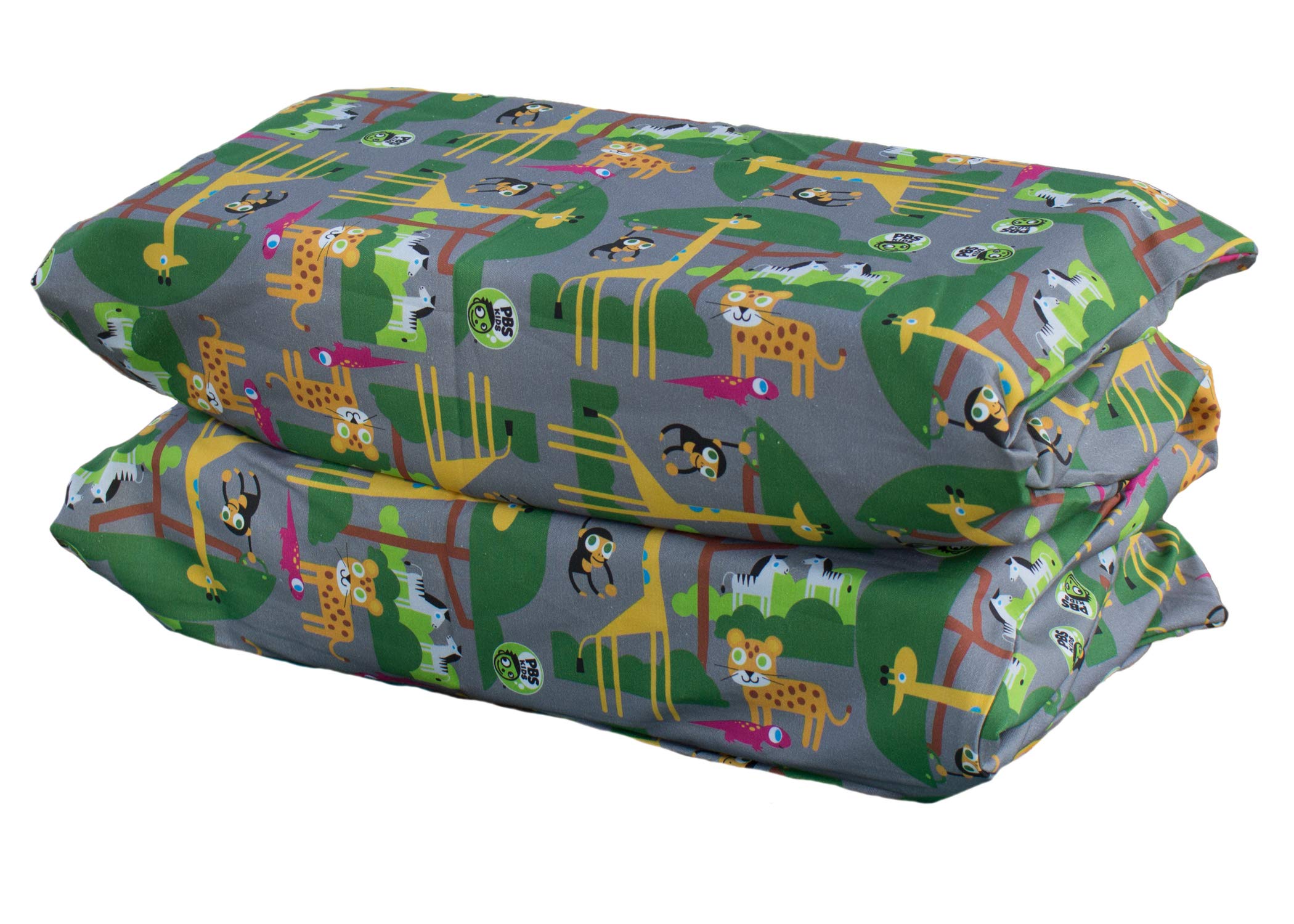 Kindermat 1.5'' Thick + Pbs Kids Kinderbundle - Washable Cover, Special Edition - Safari Party - Regular, Sheet Is 47'' X 22'',