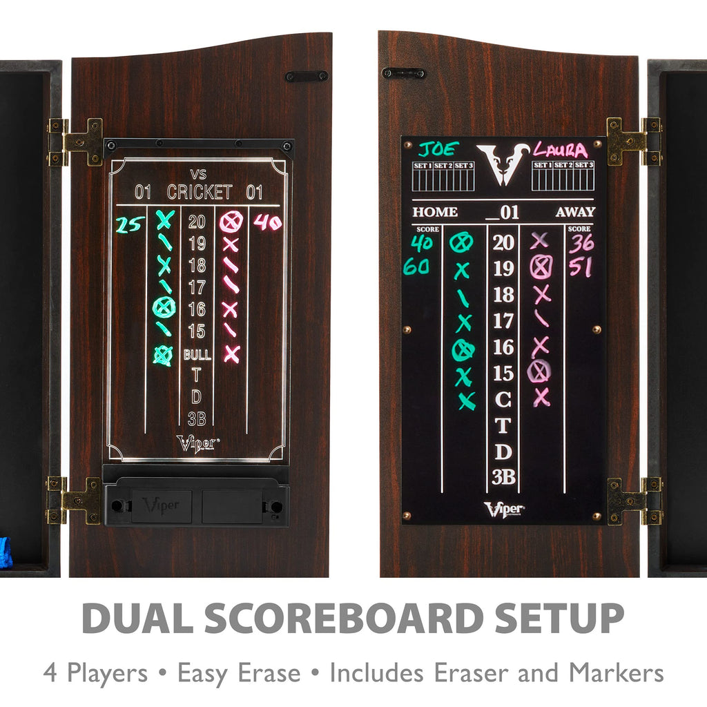 Viper By Gld Products Vault Deluxe Dartboard Cabinet With Shot King Sisal Dartboard And Illumiscore Scoreboard, Wood