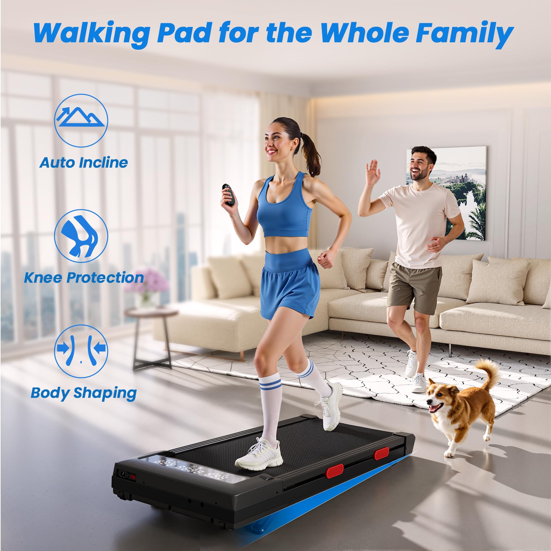 Superun Walking Pad With 9% Auto Incline, Under Desk Treadmills For Home And Office Small Space, 2.5 Hp Portable Mini Jogging Ma