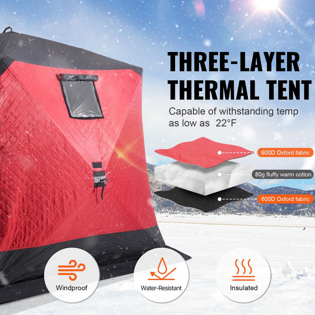 Vevor Pop Up Ice Fishing Tent, 4-6 Person Large Insulated Shelter, 87X79X78 50Sq Ft Fishing Area, Portable Hub-Style Shanty For