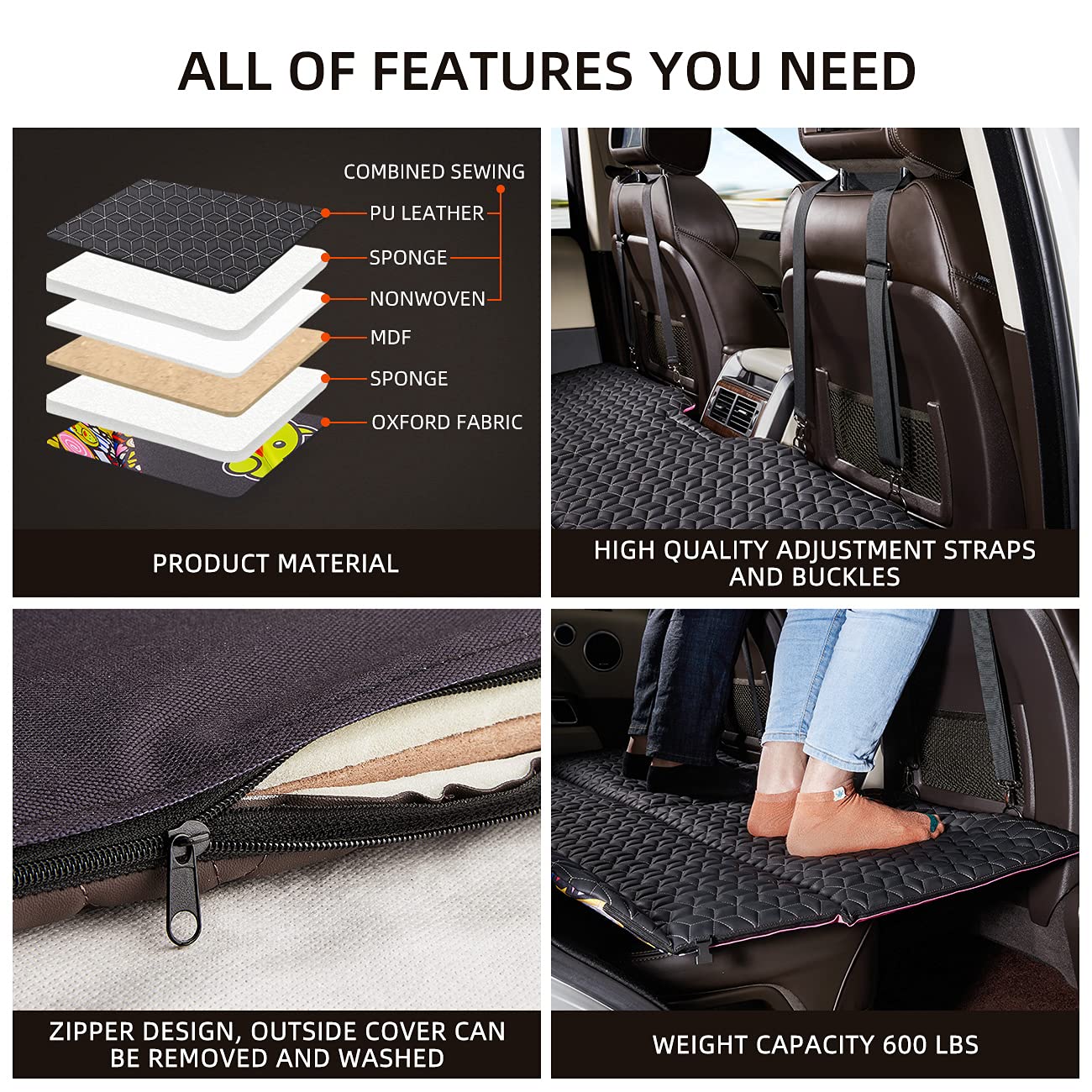 Abe Non-Inflatable Car Bed Mattress,Double-Sided Folding,Portable Back Seat, Travel Camping Mattress For Sleeping(Dinosaur World